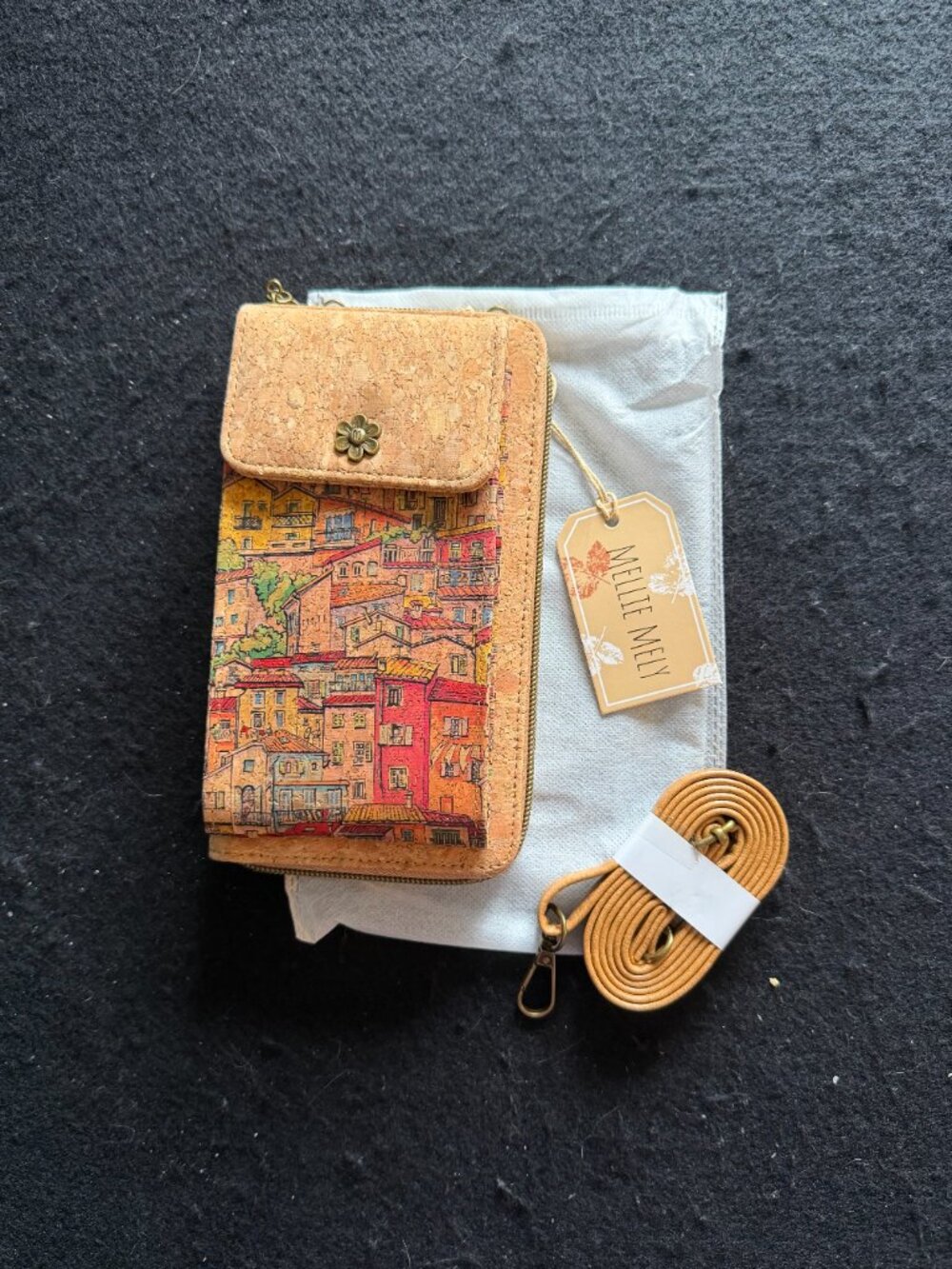 NWT Mellie Mely Printed Cork Adjustable Crossbody Cell Phone Purse/Wallet*